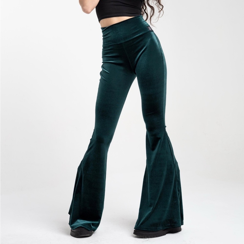 Velvet Flare Pants Deep Green 36” inseam Extra Long Tall Size Womens L Large